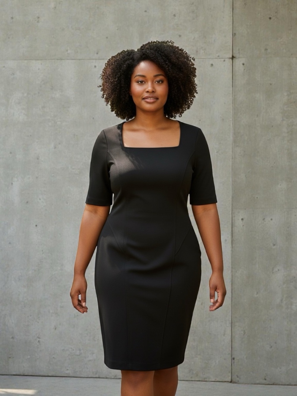 Andrew Marc Black Square-neck Half- Sleeve Tailored Sheath Dress Women’s 12